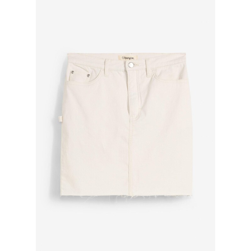 bonprix Mini sukňa z elastického bavlneného mixu, farba biela 64226181