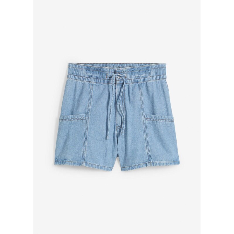 bonprix Džínsové šortky, vysoký pás, pohodlný pás, farba modrá 64226245