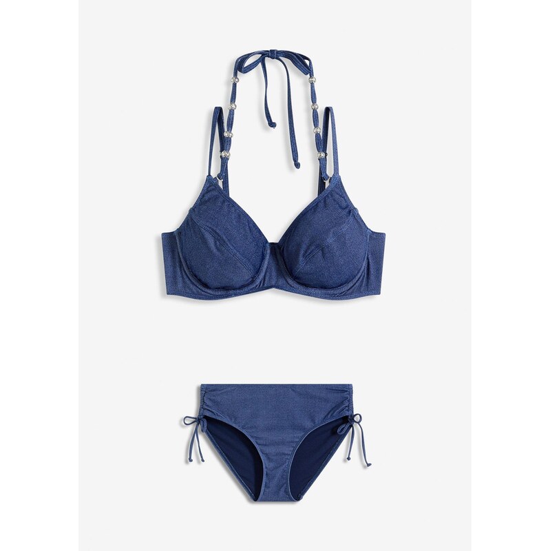 bonprix Bikiny s kosticami (2-dielne), džínsový vzhľad, farba modrá 64226300