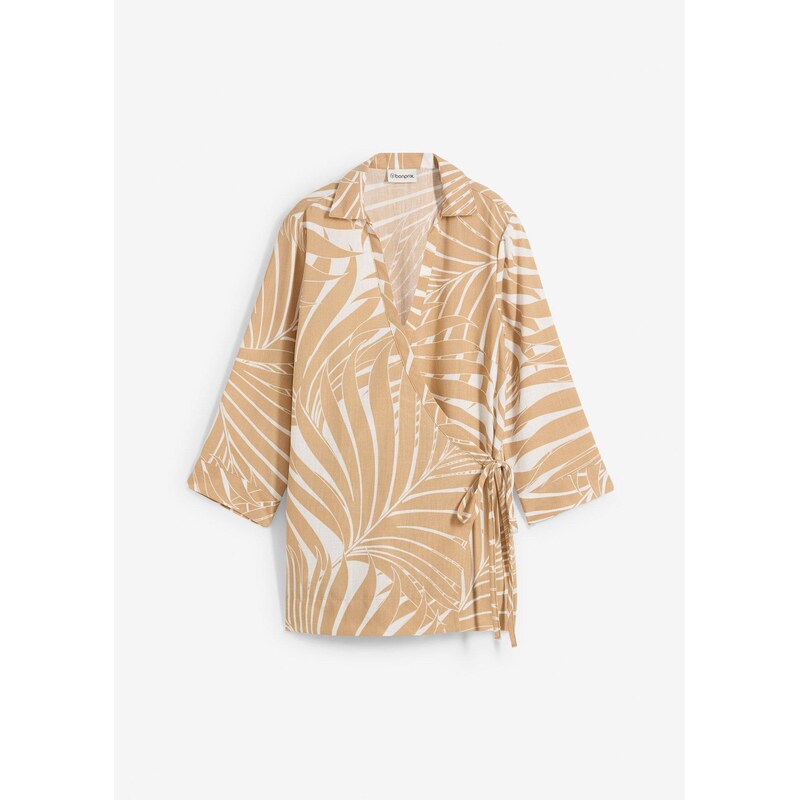 bonprix Kimonová blúzka v plátenom vzhľade, farba biela 64226332