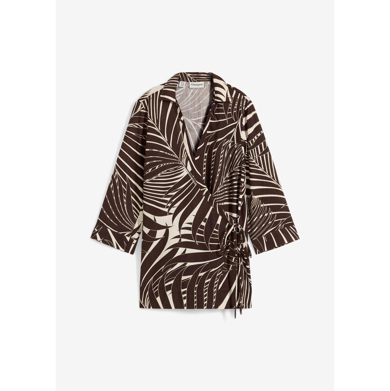 bonprix Kimonová blúzka v plátenom vzhľade, farba béžová 64226333