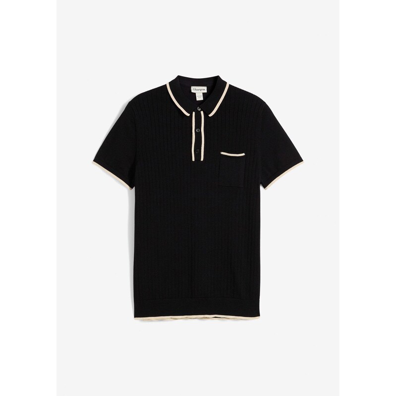 bonprix Pletené tričko s kontrastnými detailmi, farba čierna 64226412