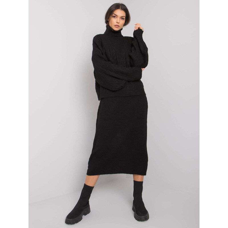 RUE PARIS Čierny dámsky pletený komplet LC-KMPL-0066.26X-black 57948460