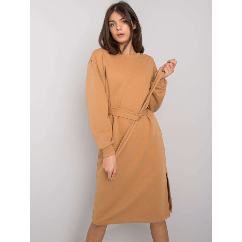 RUE PARIS Svetlo hnedé mikinové midi šaty RV-SK-7256.27P-camel 57948475