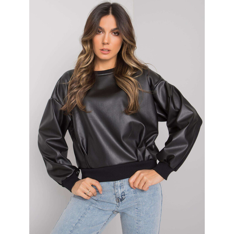 RUE PARIS Čierna mikina Ancora s prednou časťou z eko kože RV-BL-7352 57948753