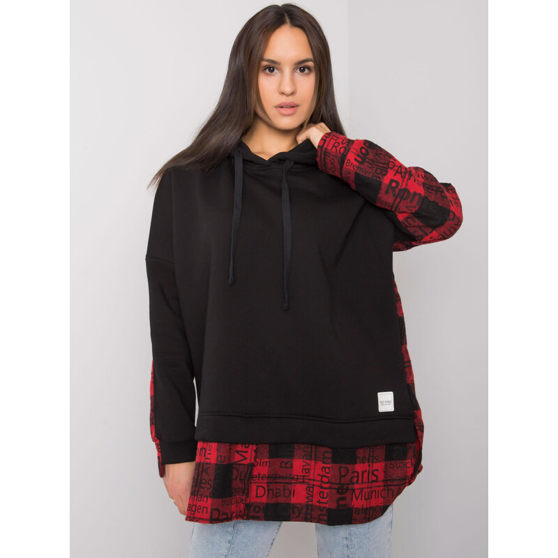 RUE PARIS Čierna mikina Freyah s červeným károvaním RV-BL-7312.14 57948755