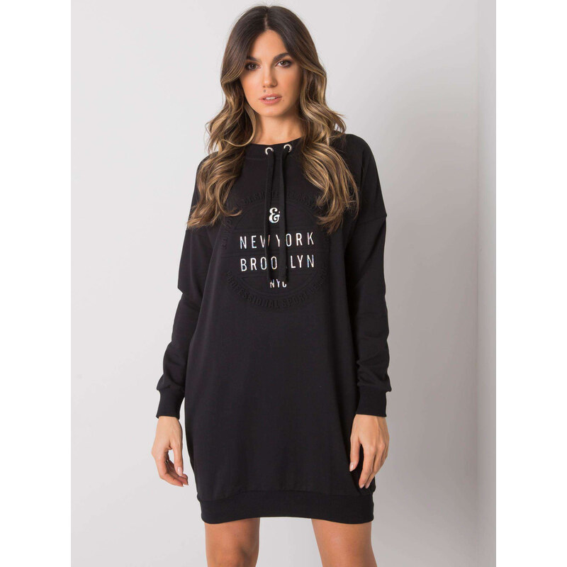 RUE PARIS Čierne dámske mikinové šaty s nápisom RV-SK-7318.88-black 57948828