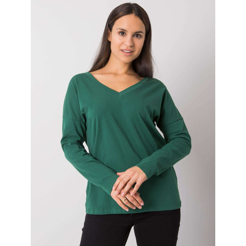 RUE PARIS Tmavozelené dámske tričko s výstrihom na chrbte RV-BZ-7315 57948855