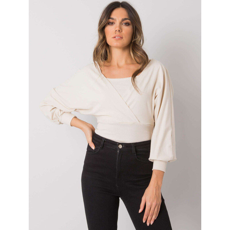 RUE PARIS Smotanové dámske tričko s dlhými riasenými rukávmi RV-BZ 57948861