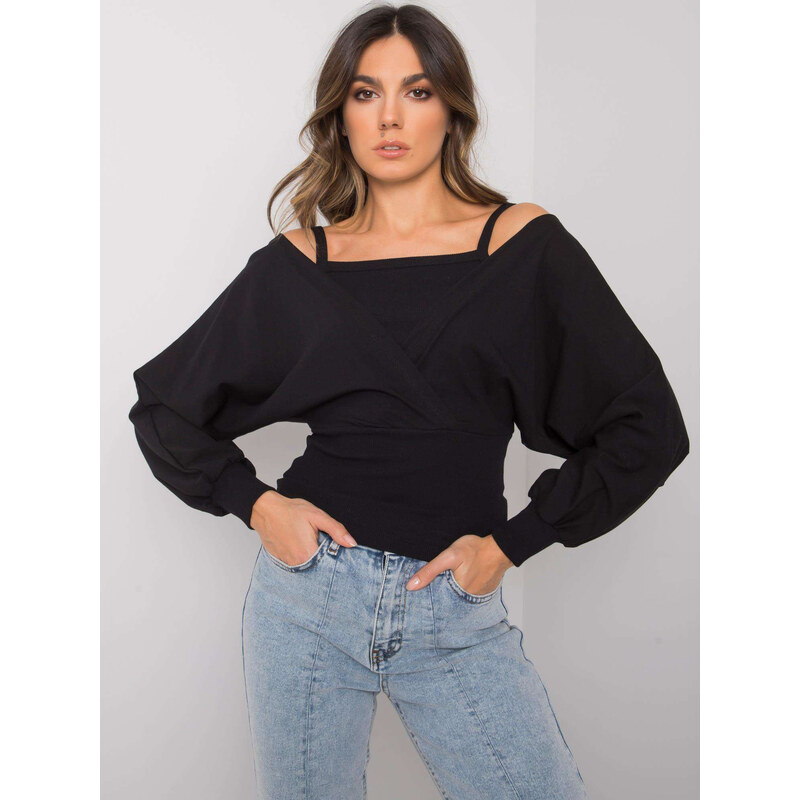 RUE PARIS Čierne dámske tričko s dlhými riasenými rukávmi RV-BZ-7311 57948856