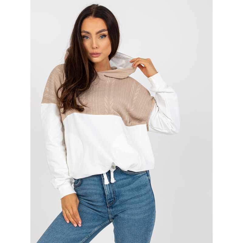 RUE PARIS Béžovo-biela dámska mikina s kapucňou RV-BL-8171.30-white 57950640