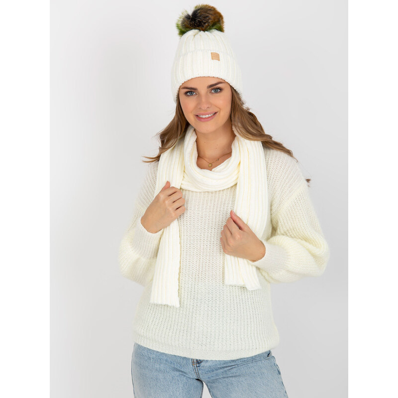 RUE PARIS Smotanový komplet čiapky a šála -JK-KMPL-7-1.40X-ecru 57950865