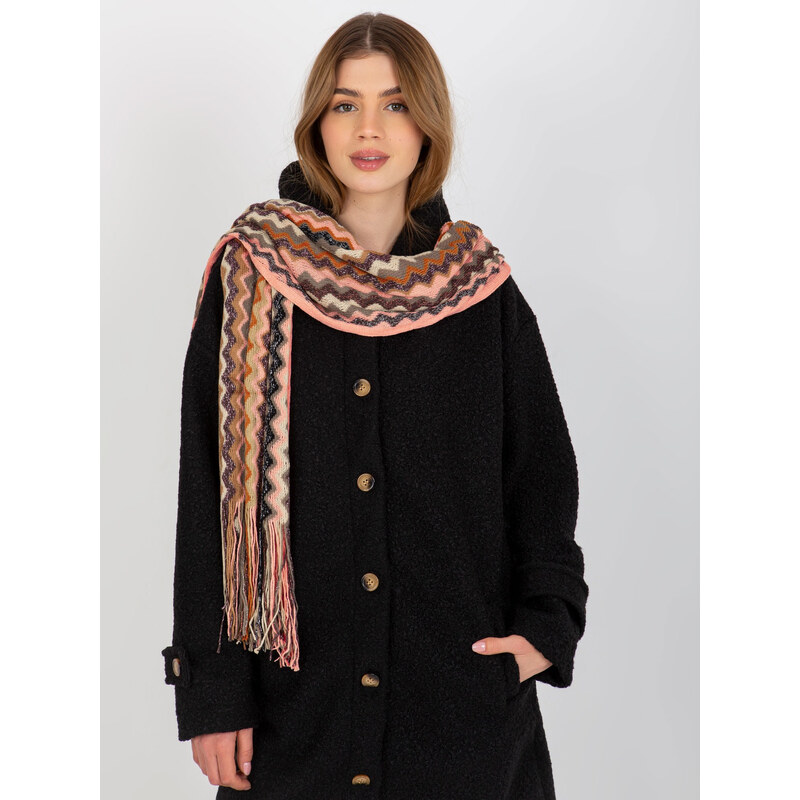 BASIC Farebný vzorovaný šál so strapcami - svetloružový AT-SZ-2799.12X 60645393