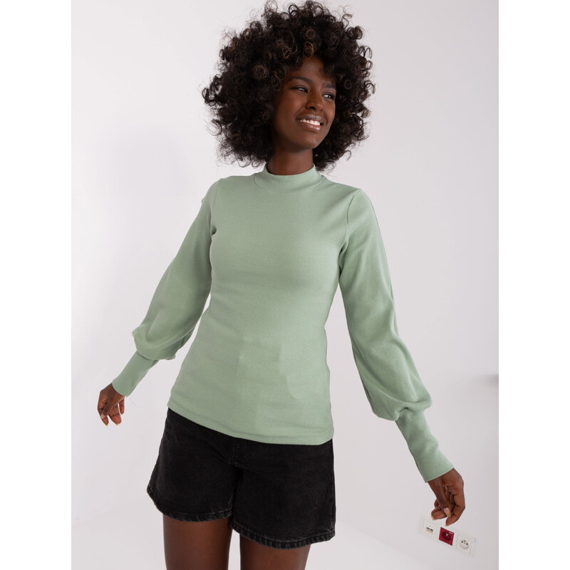 RUE PARIS Svetlozelené tričko s balónovými rukávmi -RV-BZ-5223.15 57952589