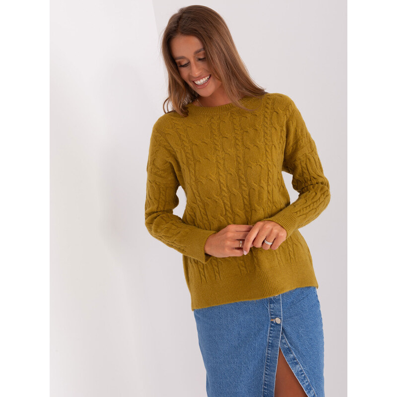 ITALY MODA Khaki teplý klasický sveter AT-SW-2335-1.68P-olive 57952957