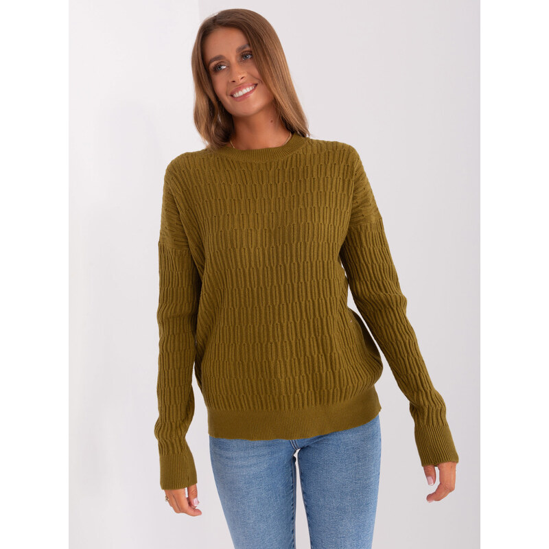 ITALY MODA Khaki vzorovaný sveter SARA -AT-SW-2338.14P-olive 57952966