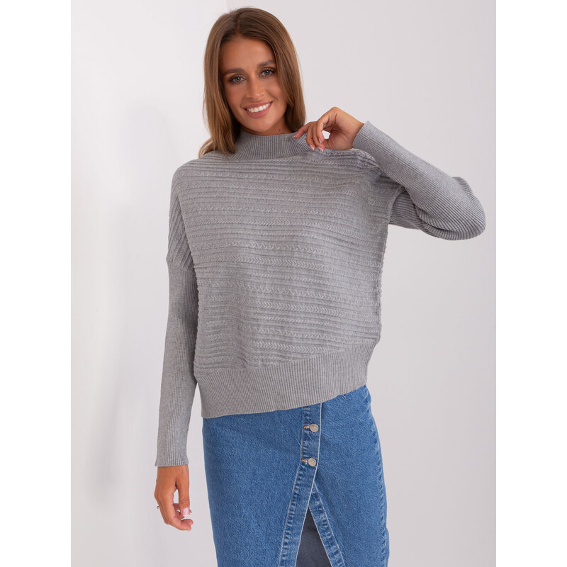ITALY MODA Sivý asymetrický sveter -AT-SW-2368.36X-grey 57952994