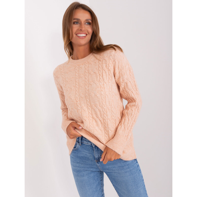 ITALY MODA Marhuľový vrkôčikový sveter -AT-SW-2335.27-peach 57952985