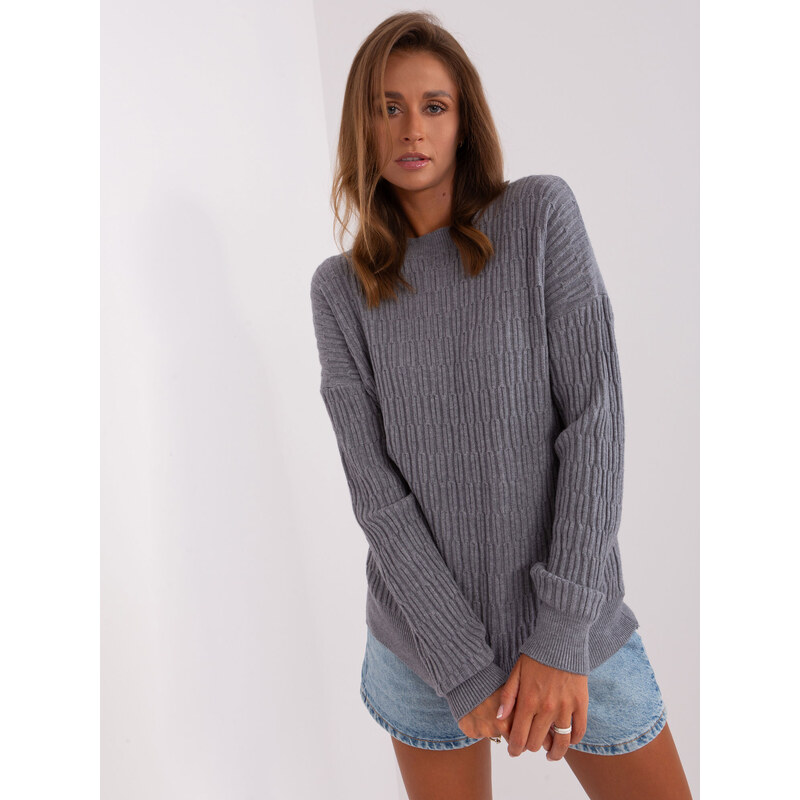 ITALY MODA Sivý vzorovaný sveter SARA AT-SW-2338.14P-dark grey 57952990