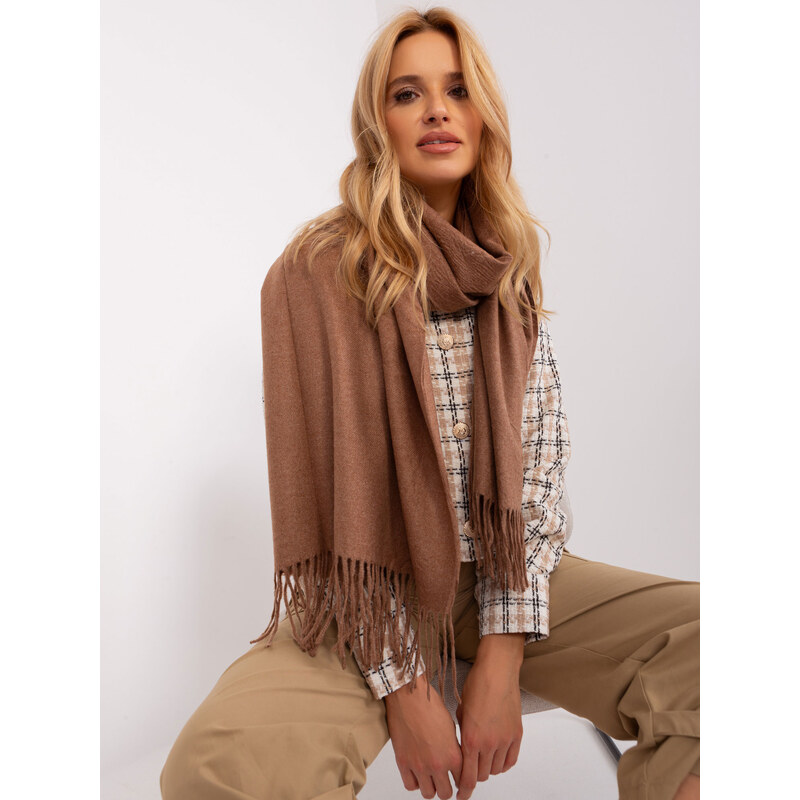 ITALY MODA Hnedý šál so strapcami -AT-SZ-23185.62P-brown 57953250