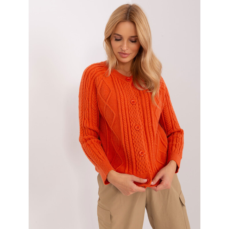 ITALY MODA Oranžový vzorovaný sveter na gombíky AT-SW-2346-2.99P 57953309