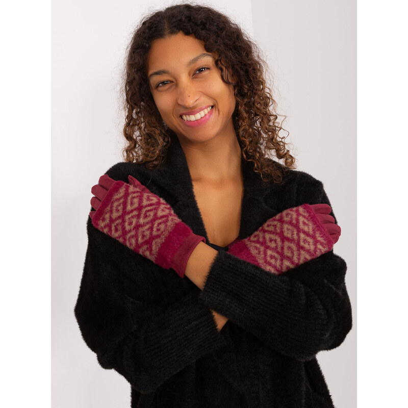 ITALY MODA Bordové rukavice so vzorom AT-RK-2310.91-bordo 57954415