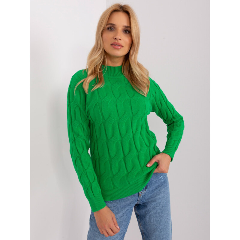 ITALY MODA Zelený teplý sveter s rolákom AT-SW-2235.00P-green 57955927