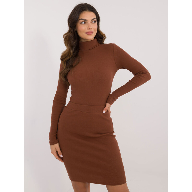 RUE PARIS Hnedý dámsky rebrovaný rolák RV-BZ-7182.01P-brown 58373021