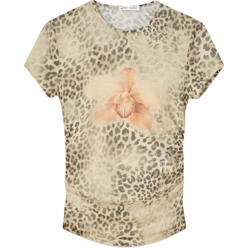 Bershka Tričko nebielená / tmavohnedá / marhuľová / mandarínková 65881694