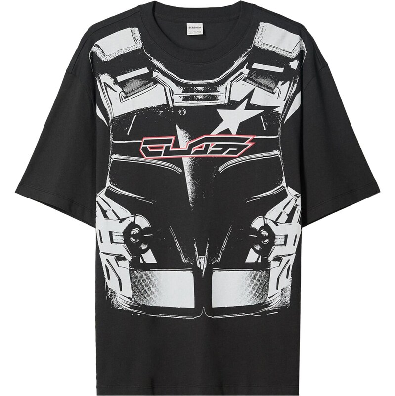 Bershka Tričko svetlosivá / červená / čierna 65881752