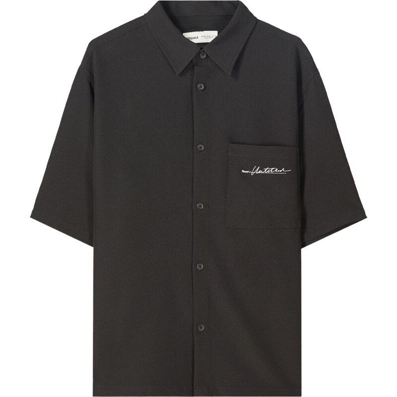 Bershka Košeľa čierna / šedobiela 65881766