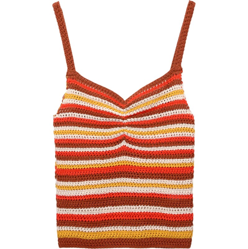 Pull&Bear Vyšívaný top nebielená / hrdzavohnedá / tmavožltá / červená 65882316