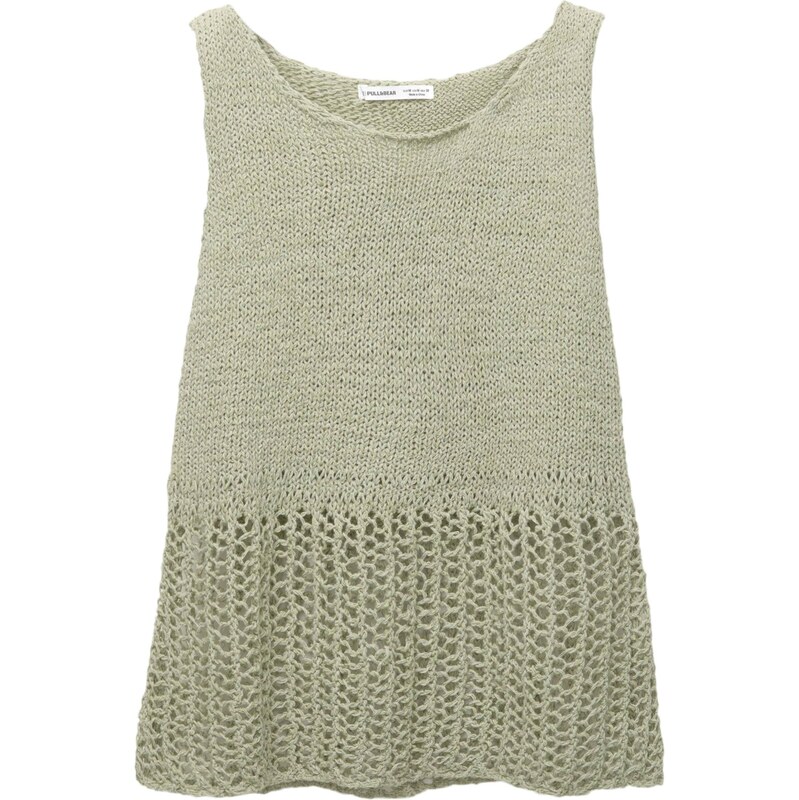 Pull&Bear Vyšívaný top pastelovo zelená 65882321