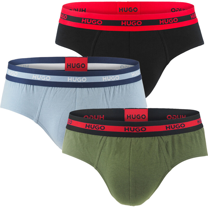 HUGO - slipy 3PACK eco friendly organic cotton forest & blue color 64239878