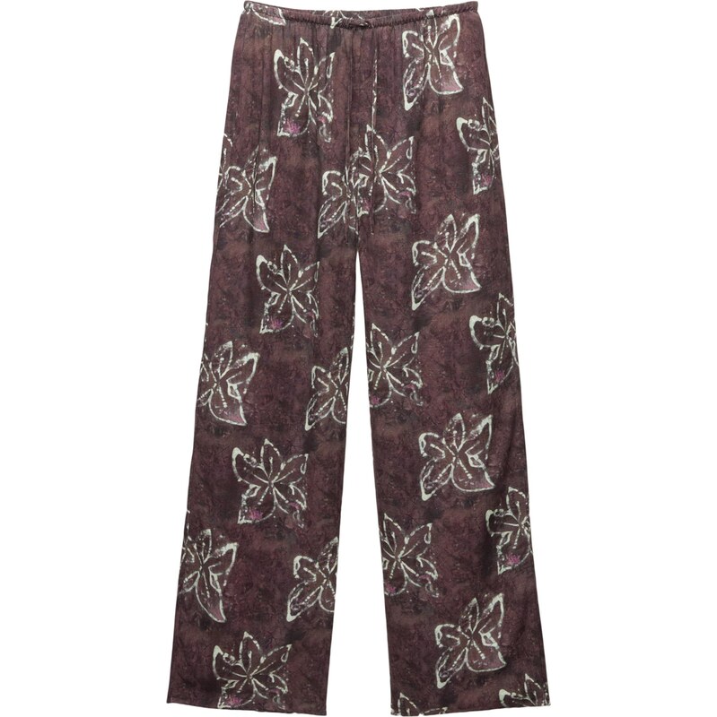 Pull&Bear Nohavice HIBISCUS čokoládová / fialová / baklažánová / biela 65882469