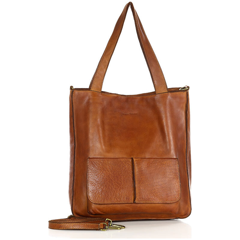 MARCO MAZZINI Camel dámska kožená shopper kabelka (v234b) 47996308