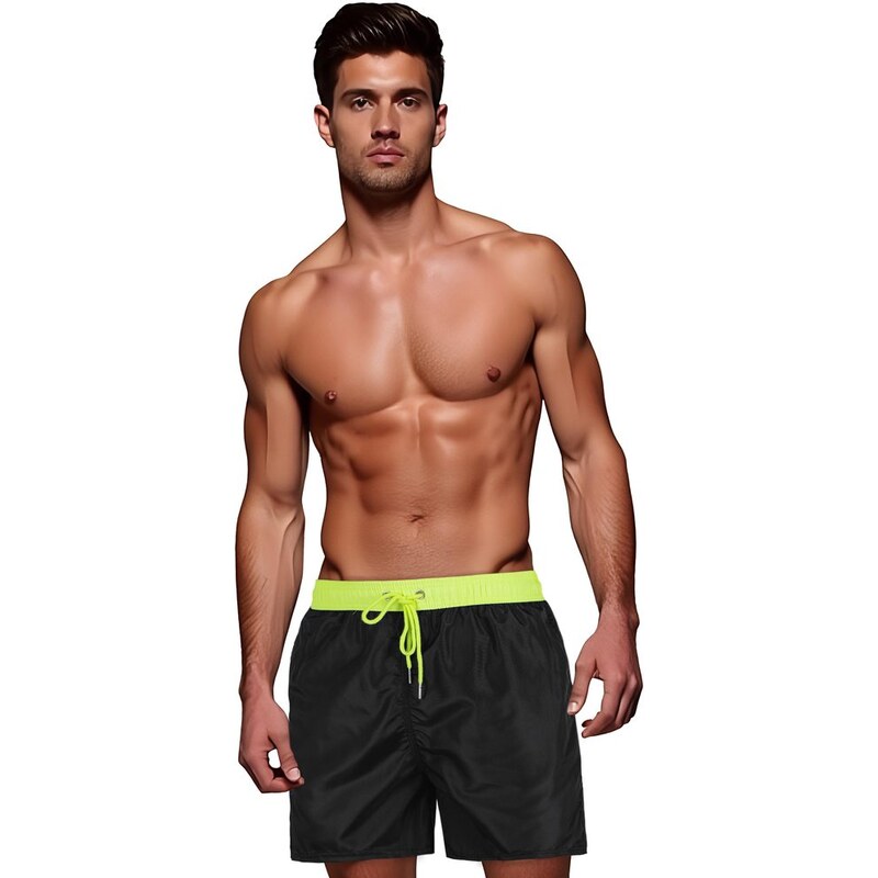 Dstreet Trendy čierne pánske plavky so zeleným pásom 64286678