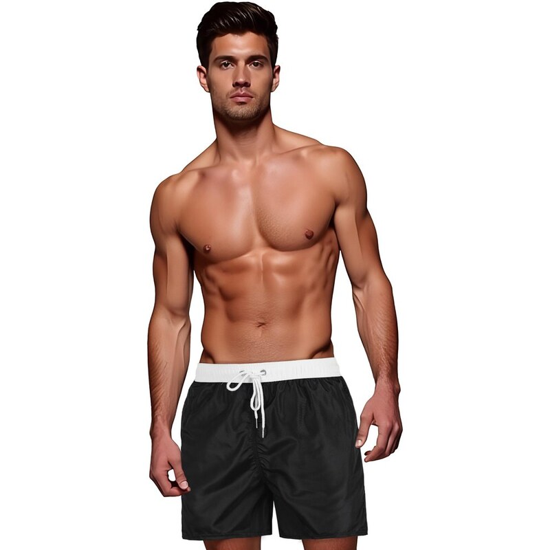 Dstreet Trendy čierne pánske plavky s bielym pásom 64286676