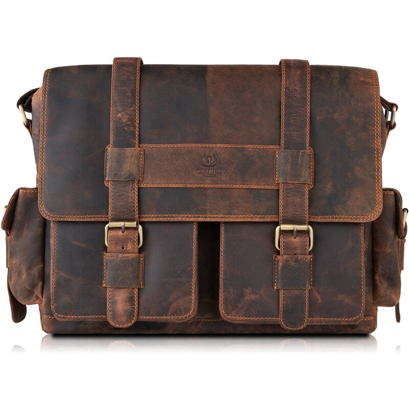 Paolo Peruzzi Pánska odolná kožená taška na notebook | hnedá T-106-HBR 66941006