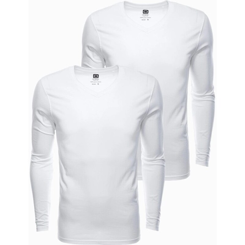 Ombre Clothing Dvojbalenie bielych tričiek s dlhým rukávom a V 64333683