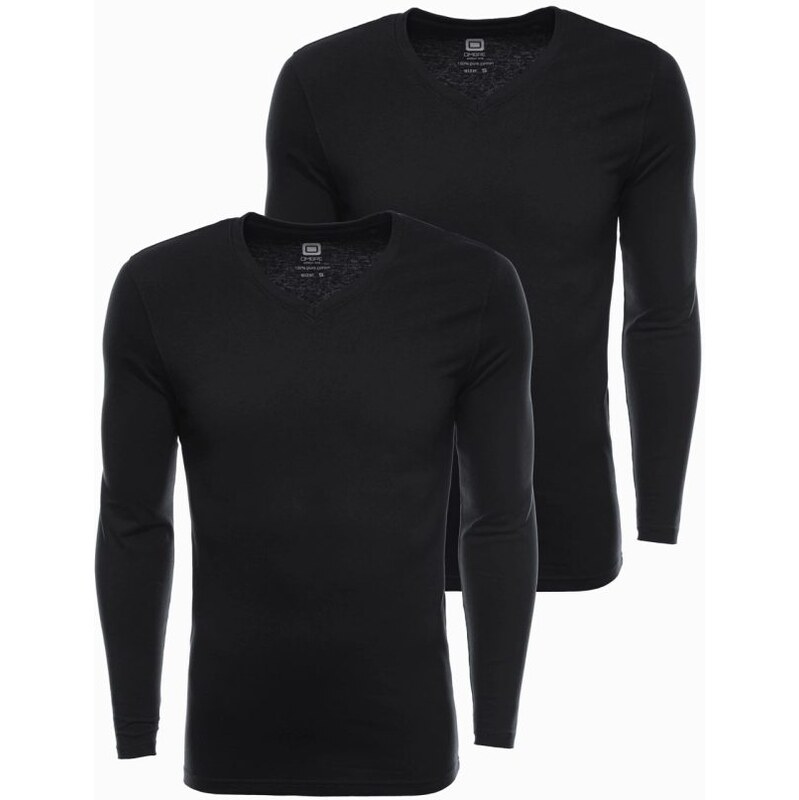 Ombre Clothing Dvojbalenie čiernych tričiek s dlhým rukávom a V 64333685