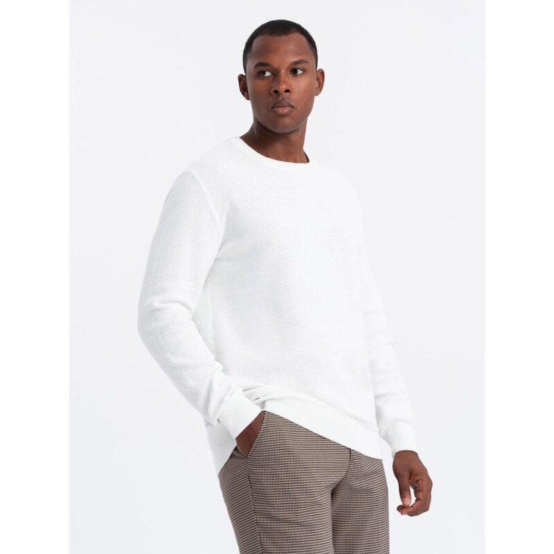 Ombre Clothing Jedinečný pletený biely sveter V1 SWSW-0110 64333693