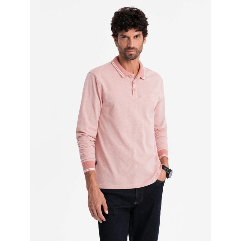 Ombre Clothing Bavlnená zaujímavá ružová polokošeľa V2 OM-POLS-0129 64333696
