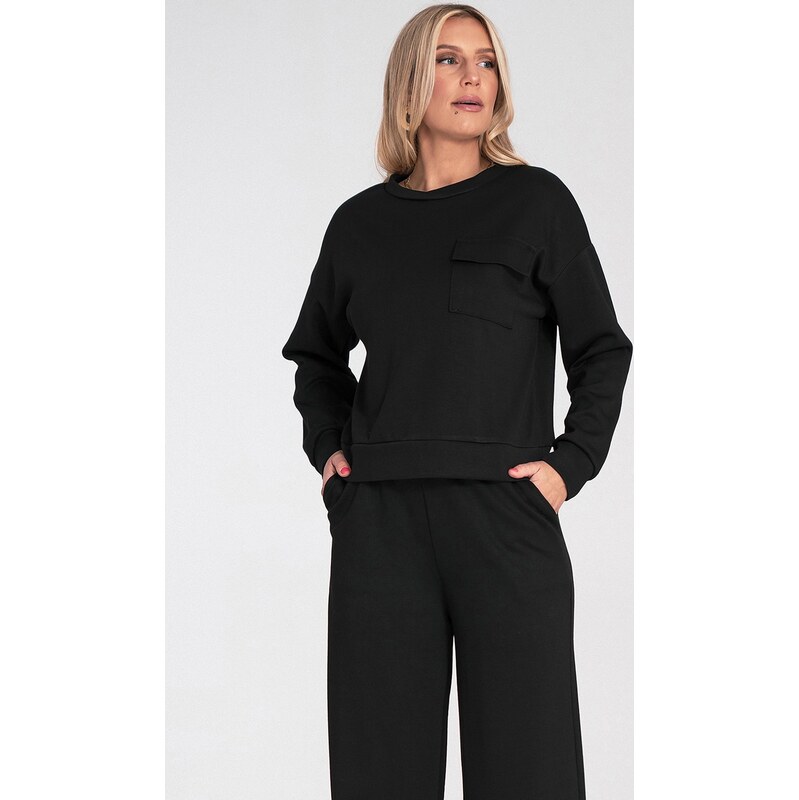 FIGL Čierna dámska viskózová mikina s vreckom na hrudi M1202 Black 66149916