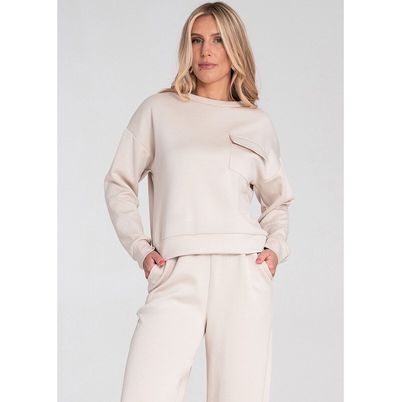 FIGL Béžová dámska viskózová mikina s vreckom na hrudi M1202 Beige 66149917