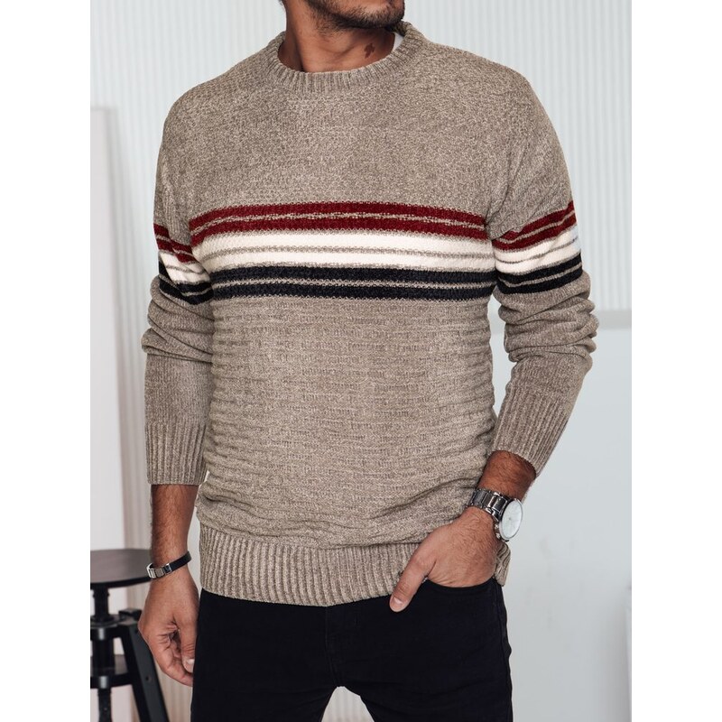 Dstreet Dizajnový pánsky sveter na zimu v béžovej farbe 64350281