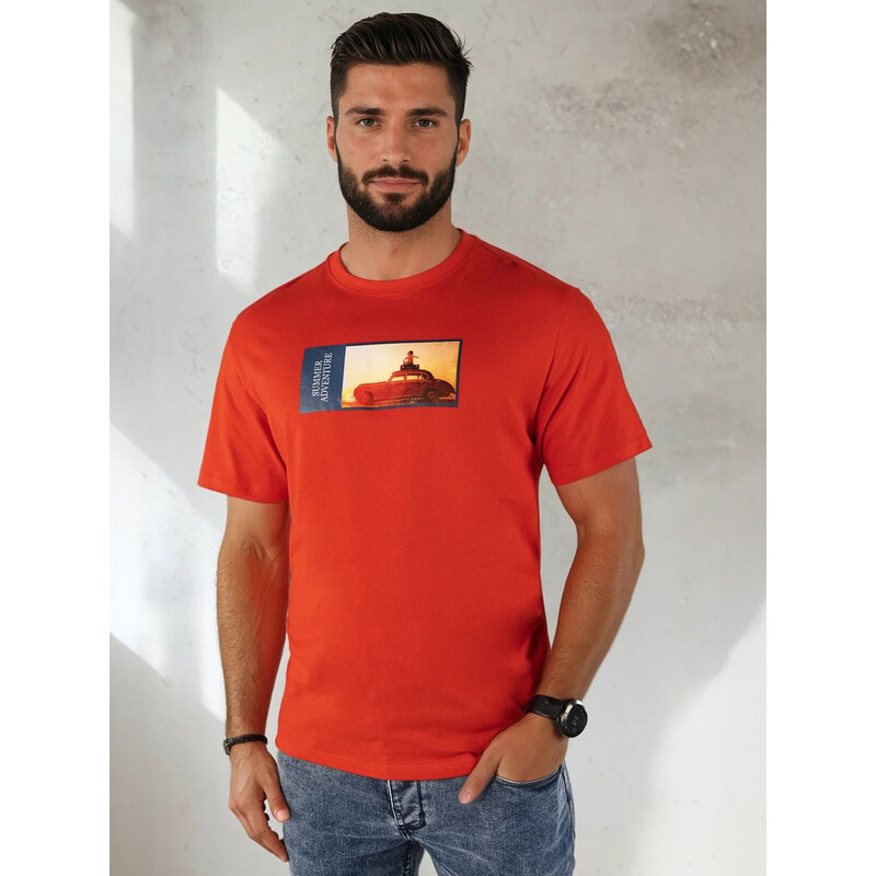 BASIC Červené pánske tričko s potlačou RX5486 50296840
