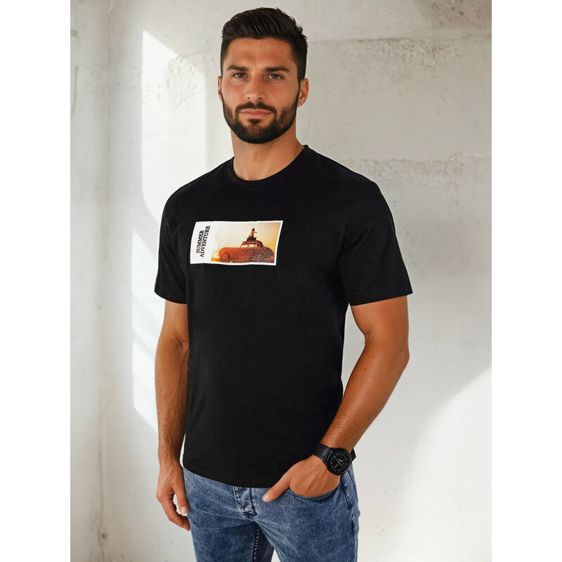BASIC Čierne pánske tričko s potlačou RX5485 50296841