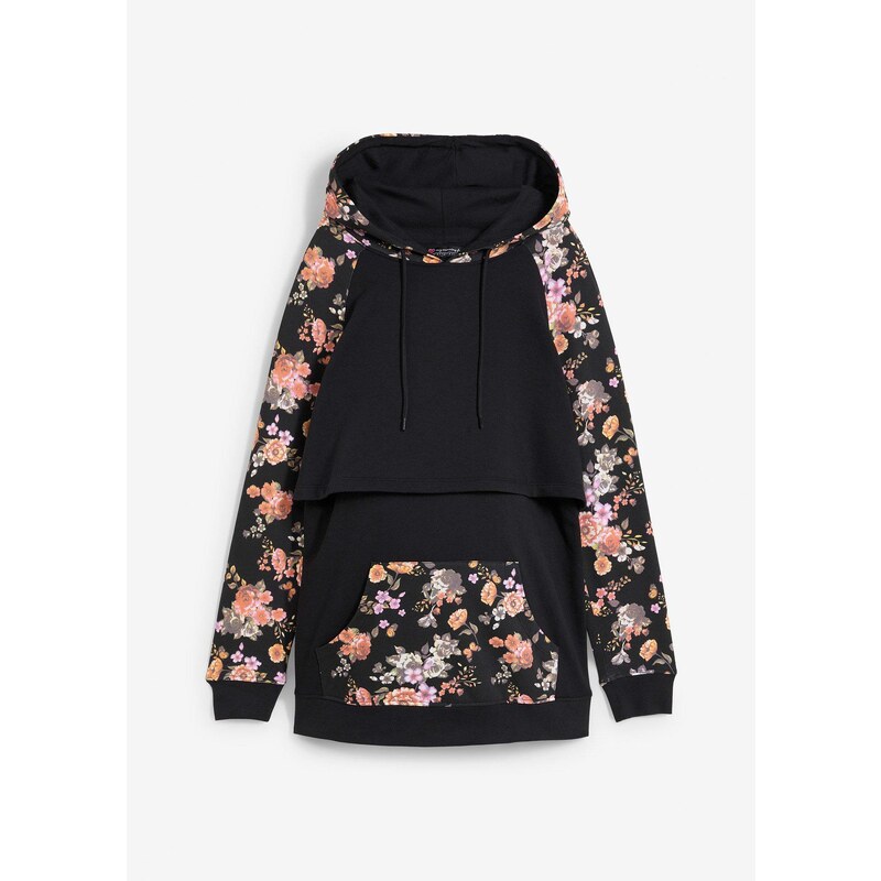 bonprix Mäkká materská mikina na dojčenie, 2v1, farba čierna 44790252