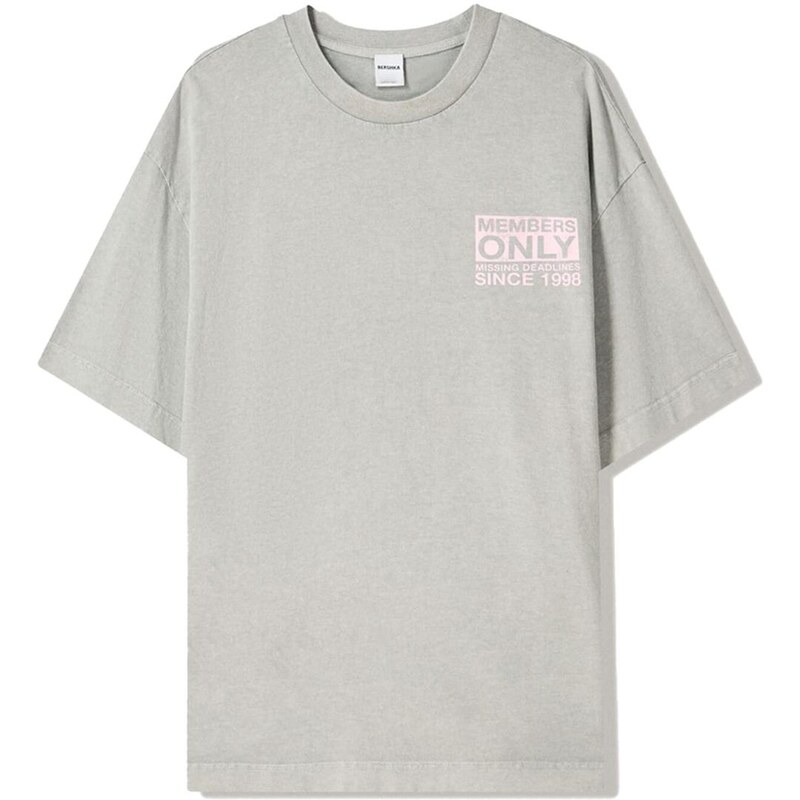 Bershka Tričko svetlosivá / ružová 65883038